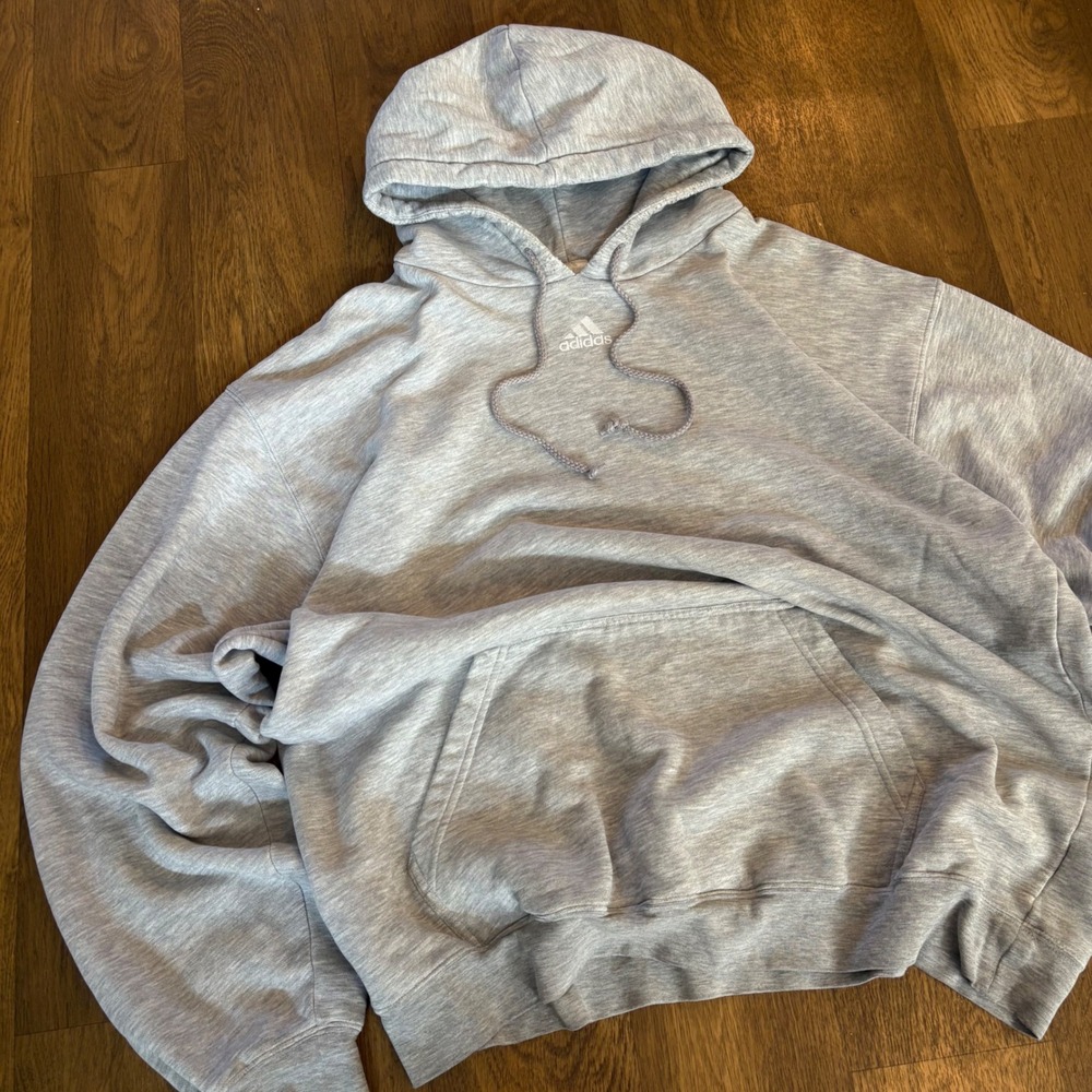 Y2K Sportswear Adidas Center Logo Embroidered Boxy Fit Gray Hooded Sweatshirt